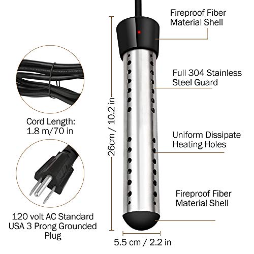 LIVEBAY Immersion Water Heater, Quick 1500W Submersible Water Heater, Temp Indicator