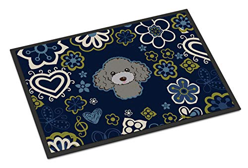 Caroline's Treasures BB5110MAT Blue Flowers Silver Gray Poodle Doormat 18x27 Fr…