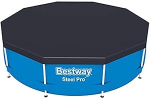 Bestway Flowclear PVC Round 10 Foot Pool Cover for Above Ground Frame Pools with Drain Holes and Secure Tie-Down Ropes, Black (Cover Only)