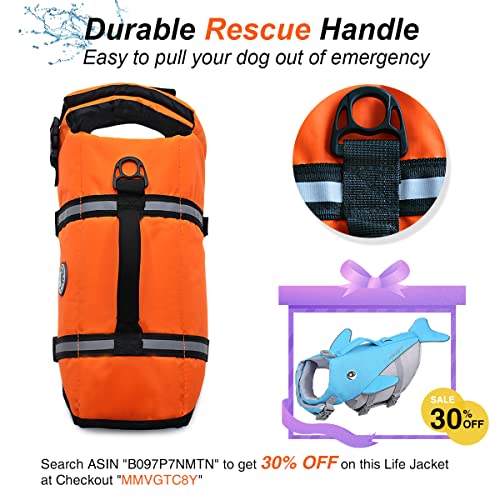 Vivaglory Ripstop Dog Life Vest, Reflective & Adjustable Life Jacket