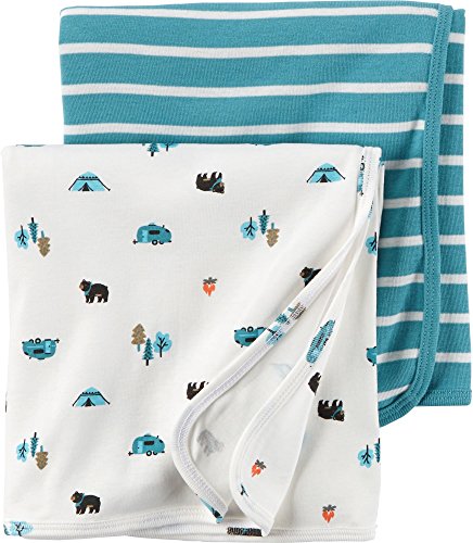 Carter s babysoft swaddle blankets - turquoise - 2 ct
