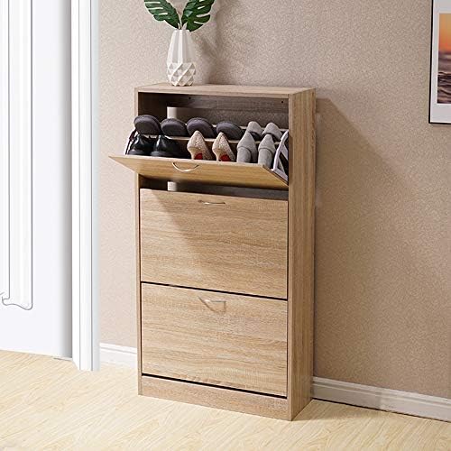 HomJoy Modern Design Shoe Cabinet, Wooden Shoe Rack Closet Hallway Storage Organiser Unit (Oak 3 Drawers)