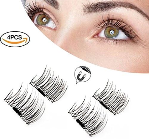 3D Magnetic Eyelashes,Reusable,No Eyelash Glue Lash Enhancer,Ultra-thin Fiber for Natural (1 Pair,4 Pieces)