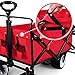 BEAU JARDIN Folding Push Pull Beach Wagon Collapsible Cart 300 Pound Capacity Utility Camping Grocery Canvas Portable Buggies Outdoor Garden Sport Heavy Duty Shopping Wide All Terrain Wheel BG229 Red