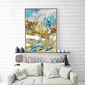 Framed Canvas Home Artwork Decoration Golden Abstract Style Canvas Wall Art for Living Room, Bedroom - 16x24 inches