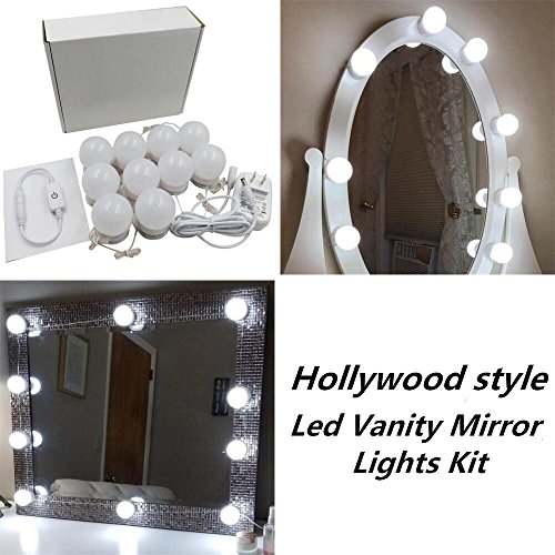 Hollywood Style LED Vanity Makeup Mirror Lights Kit with 10 Dimmable Bulbs,Lighting Fixture Strip for Makeup Vanity Table Set in Dressing Room(Mirror Not Included)