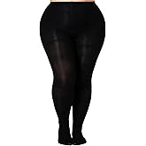 MERYLURE 240D Plus Size Tights for Women Opaque Control Top Pantyhose Ultra Soft High Waist Solid Color Footed Stockings