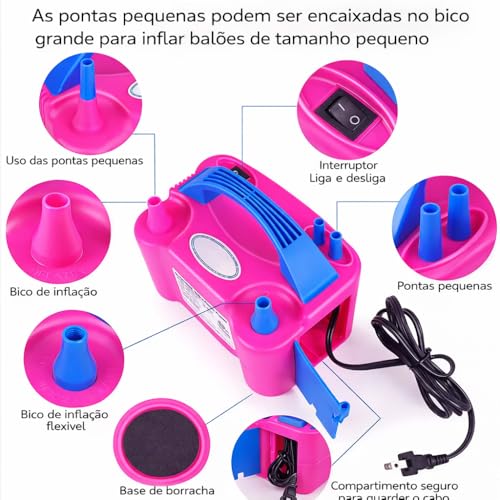 Bomba Inflador de Bexigas 220V 2 Bicos Compressor de Ar Para Balões