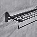 Rozin Bath Towel Holder Wall Mount Folding Towel Rack with Hooks Black Color