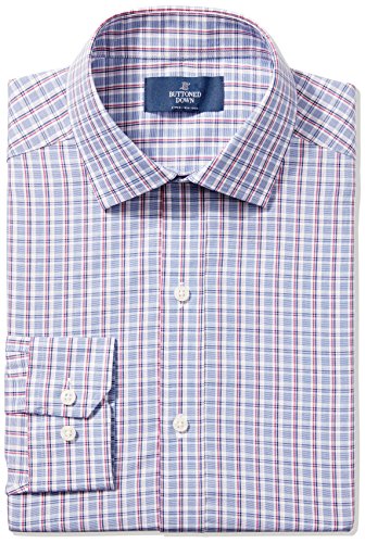 Buttoned Down Men's Fitted Spread-Collar Non-Iron Dress Shirt, Blue/Red/Pink Check, 17.5