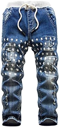 HOLLAGLEE Star Ripped Skinny Boys Jeans Slim Fit Pants For Toddlers Kids and Teens (8-9 Years, Blue 2)