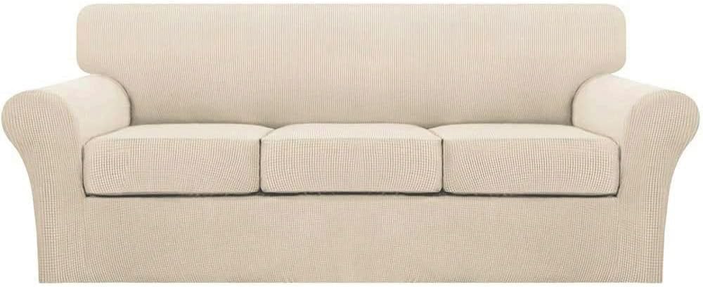 Slipcovers - 4 Piece Sofa Covers For 3 Cushion Couch Slipcover Soft Cover Dogs-Washable Furniture With Individual Covers,Feature Jacquard Fabric(3 Sofa, Biscotti Beige)