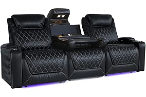 VALENCIA THEATER SEATING Valencia Oslo XL Home Theater Seating | Premium Top Grain Italian Nappa 11000 Leather, Power Recliner, Power Headrest, Lumbar Support, Extra Space, with Center Console (Row of 3, Black)