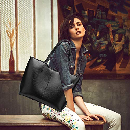 Tote Bags For Women Shoulder Handbags Large Capacity Travel Soft Shopping Neat (1.black) - Thumbnail 4