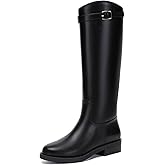 Athlefit Black Knee High Boots for Women Wide Calf Riding Tall Black Boots Low Heel Round Toe Fashion Long Booties Size 8.5