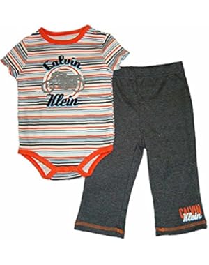 Calvin Klein Baby Boys 2pc Bodysuit and Pants Set, Orange, 12 Mths
