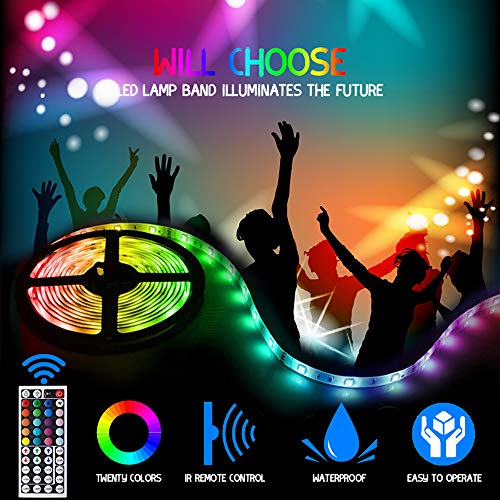 gdfh LED Strip Lights, 3528 SMD RGB Color Changing Flexible LED Tape Light Kit with 44 Key IR Remote Controller for Room, Bedroom Kitchen TV Decor Lighting 1m