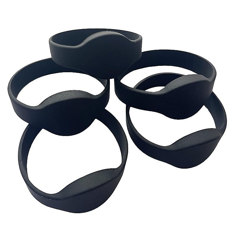 5pcs T5577 Waterproof Silicone Wristband and Bracelet, rewritable RFID 125khz (Adult Unisex) (Black)