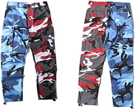 YShowntide Camo Pants Hip Hop Patchwork Camouflage Military Cargo Trouser Blue XL
