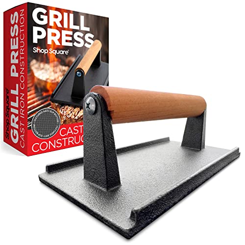 Cast Iron Grill Press 8 x 4 Inch, 2.6 lb Griddle Press with Cool