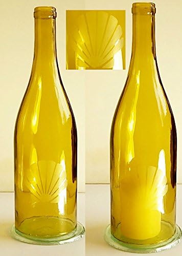 Recycled Wine Bottle Handmade Cafe Candle Etched Sea Shell Design Green