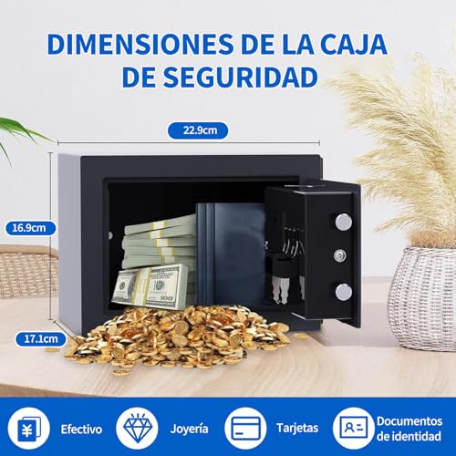 Caja fuerte,Caja Fuerte Pequeña Electrónica de Seguridad Digital,Caja De Seguridad,23cm X 17cm X 17cm,Acero Reforzado,Incluye 2 llaves y Baterias,Caja De Seguridad,Dormitorio,Oficina (23 * 17 * 17cm)