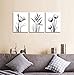 YPY Elegant Flowers 3 Panels Black and White Color Tulip Print on Canvas Wall Art for Home Decor