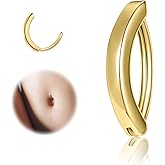 ZS 14G Clicker Belly Button Rings for Women, 925 Sterling Silver Belly Barbell Piercing Gold Reverse Curved Navel Barbell Body Jewelry