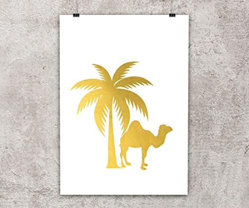 Camel and palm trees, tropical décor, desert - Gold foil , 8x10 inches, Unframed print, Gold Poster