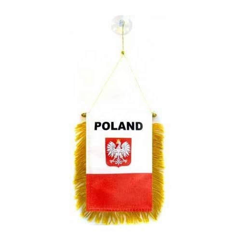 AZ FLAG - Poland with eagle Mini Banner - 6'' x 4'' - 100% Polyester Polish coat of arms Small Pennant for Car - Double-sided Flag with Suction Cup Hanger — image 1