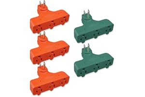 OSKOS 3-Prong 3-Outlet Extender Adapter, Heavy Duty Triple Grounding Outlet, 5 Pack