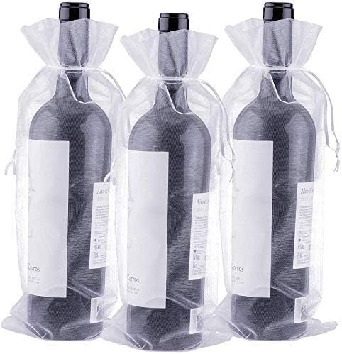 G2PLUS 30PCS White Organza Wine Bottle Bags 750ml Wine Gift Bags with Drawstring for Gift Wrapping Wine Bottles - 14 x 37CM