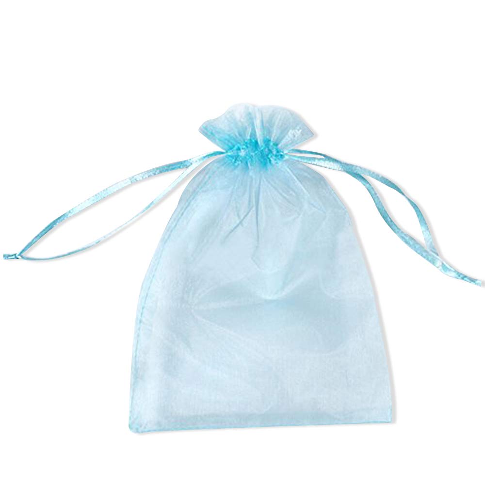 PLECUPE 100 Pcs Organza Bags, Large 13x18 cm Wedding Favours Bags with Drawstring for Wedding, Christmas, Birthday, Anniversary, Baptism - Blue