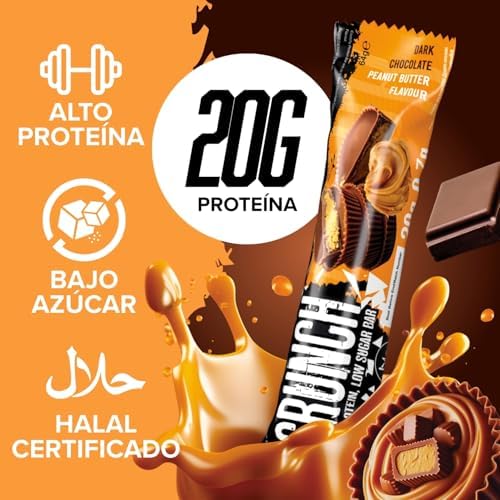 Barritas ricas en proteínas Warrior Crunch 20 g - Barritas bajas en azúcar/carbohidratos - Pack de 12 x 64 g - Consumir en el desayuno, después del entrenamiento (Chocolate negro y cacahuete)