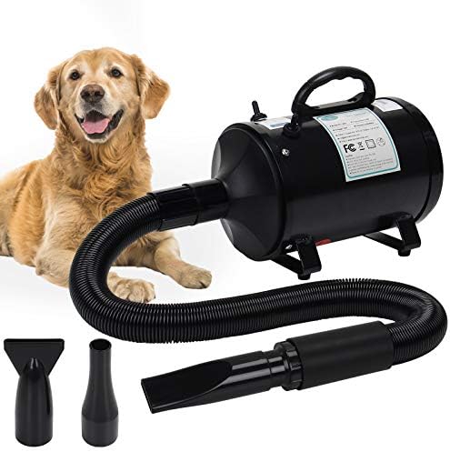 winniehome 3.2HP Pet Grooming Hair Dryer for Dogs and Cats, High Velocity Hairdryer Blaster Fur Blower with Hose,has 3 Nozzle Options(Bright Black)
