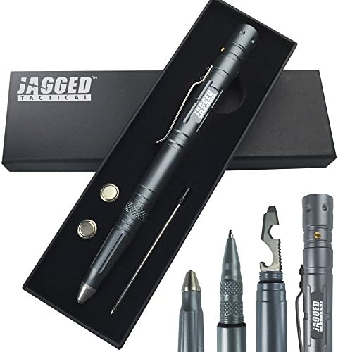 Multi Use Tactical Pen Survival Tool - Multi Tool + LED Tactical Flashlight + Ballpoint Pen + Glass Breaker. Complete with Extra Accessories and Gift Box (Steel Blue)