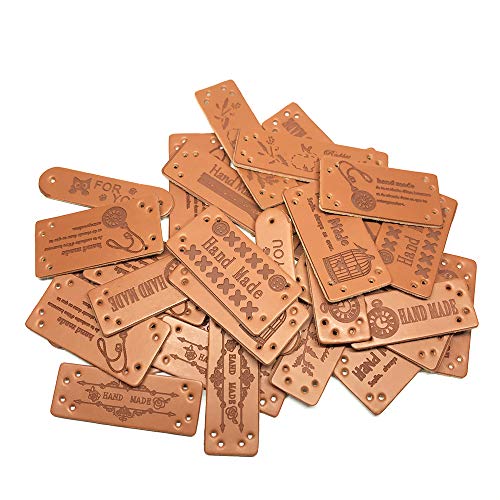 Juland 40PCS PU Leather Label Clothing Hand Made Label Handmade Embossed Tag with Holes Embellishment Knit DIY Accessories for Jeans Bags Shoes Hat - Thumbnail 4