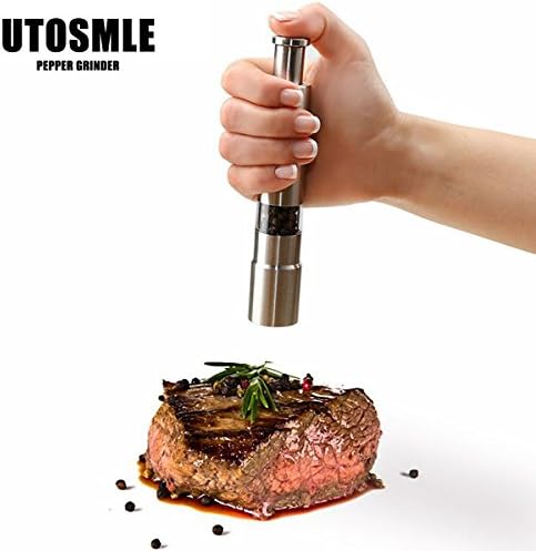 UTOSMILE Pepper Grinder Stainless Steel Table Seasoning Grinders with One-handed Push Mill Shaker for Peppercorns Sea Salt Spices