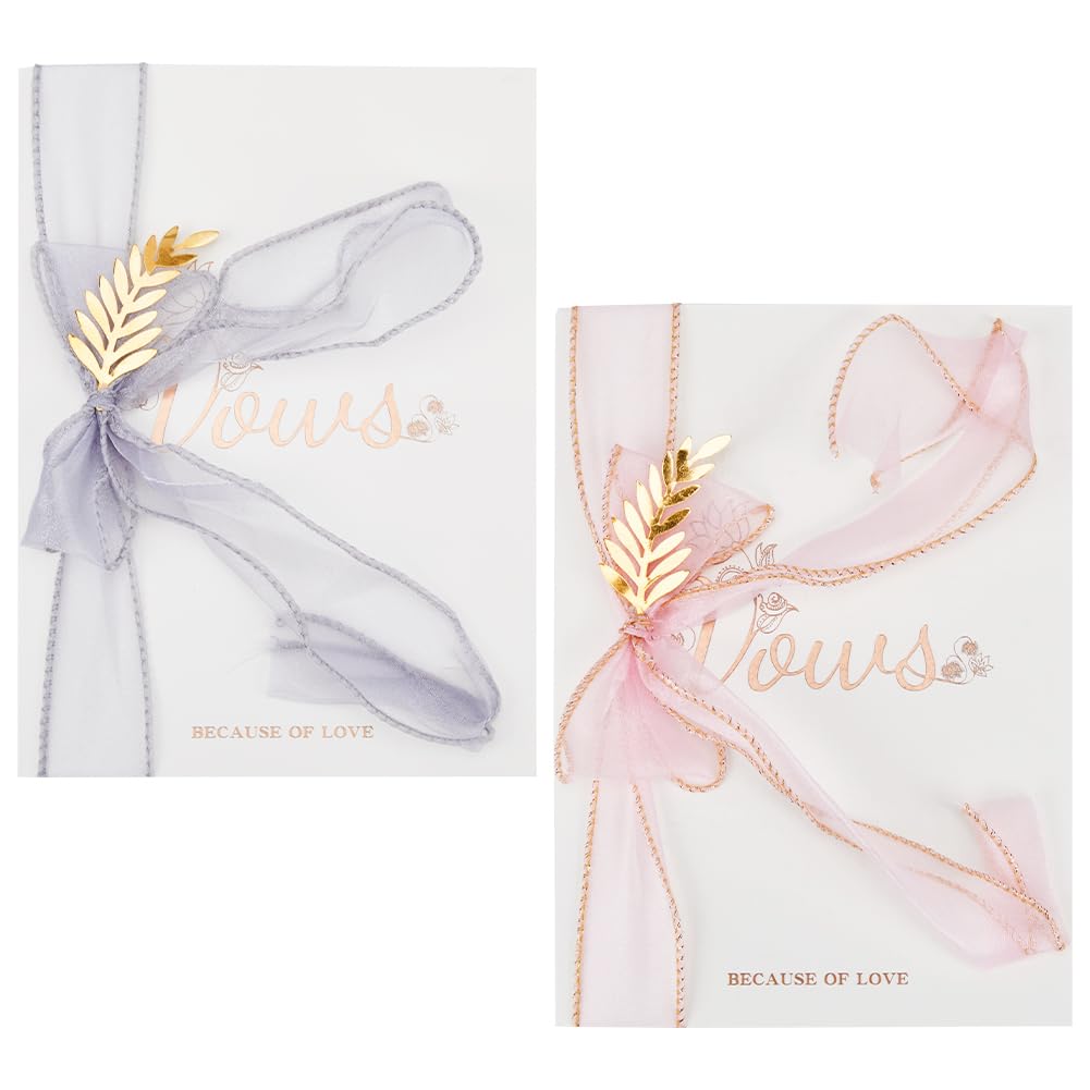 GORGECRAFT 2 Set Wedding Vow Books Officiant Wedding Day Card Bride and Groom Shower Gifts Booklet Keepsake Vow Renewal Notebook His and Hers Marriage Vows Cards with Organza Ribbon and Golden Leaves