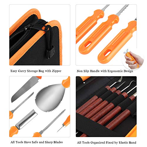 HuaQi Halloween Pumpkin Carving Kit, Halloween Heavy Duty Stainless Steel Pumpkin Carving Tools with Carrying Case