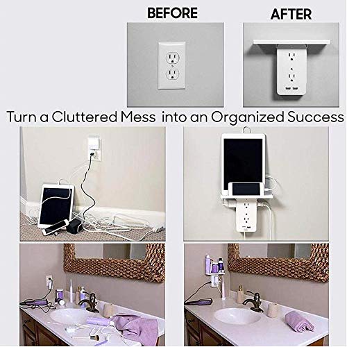 Outlet Shelf, 6 Electrical Outlet Extenders, Socket Shelf with 2 USB Ports, Switch Socket Rack with LED Indicator 8 Port Surge Protector - Thumbnail 3
