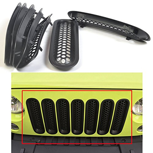 MOEBULB Upgrade Clip in Version Mesh Front Grill Insert Grille Cover Trim for 2007-2015 Jeep Wrangler JK 2-Door & 4-Door (Without Key Hole, Matte Black)