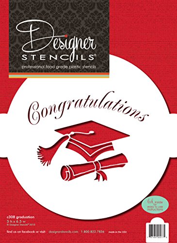Designer Stencils C308 Graduation Cake Stencil, Beige/semi-transparent