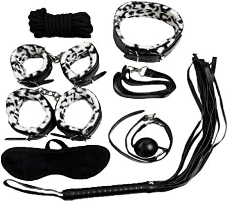 Sweeties Premium PU Leather Women Costume Kit - Whip, Collar, Blindfold, Cuffs (Leopard)