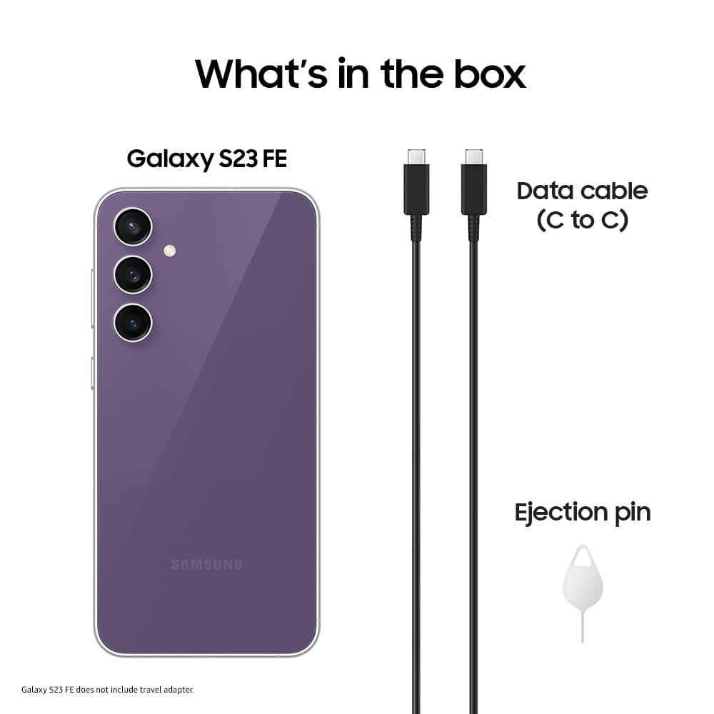 Samsung Galaxy S23 FE AI Cell Phone, 128GB Unlocked Android Smartphone, Long Battery Life, Premium Power Processor, Tough Gorilla Glass Display, Hi-Res 50MP Camera, US Version, 2023, Purple