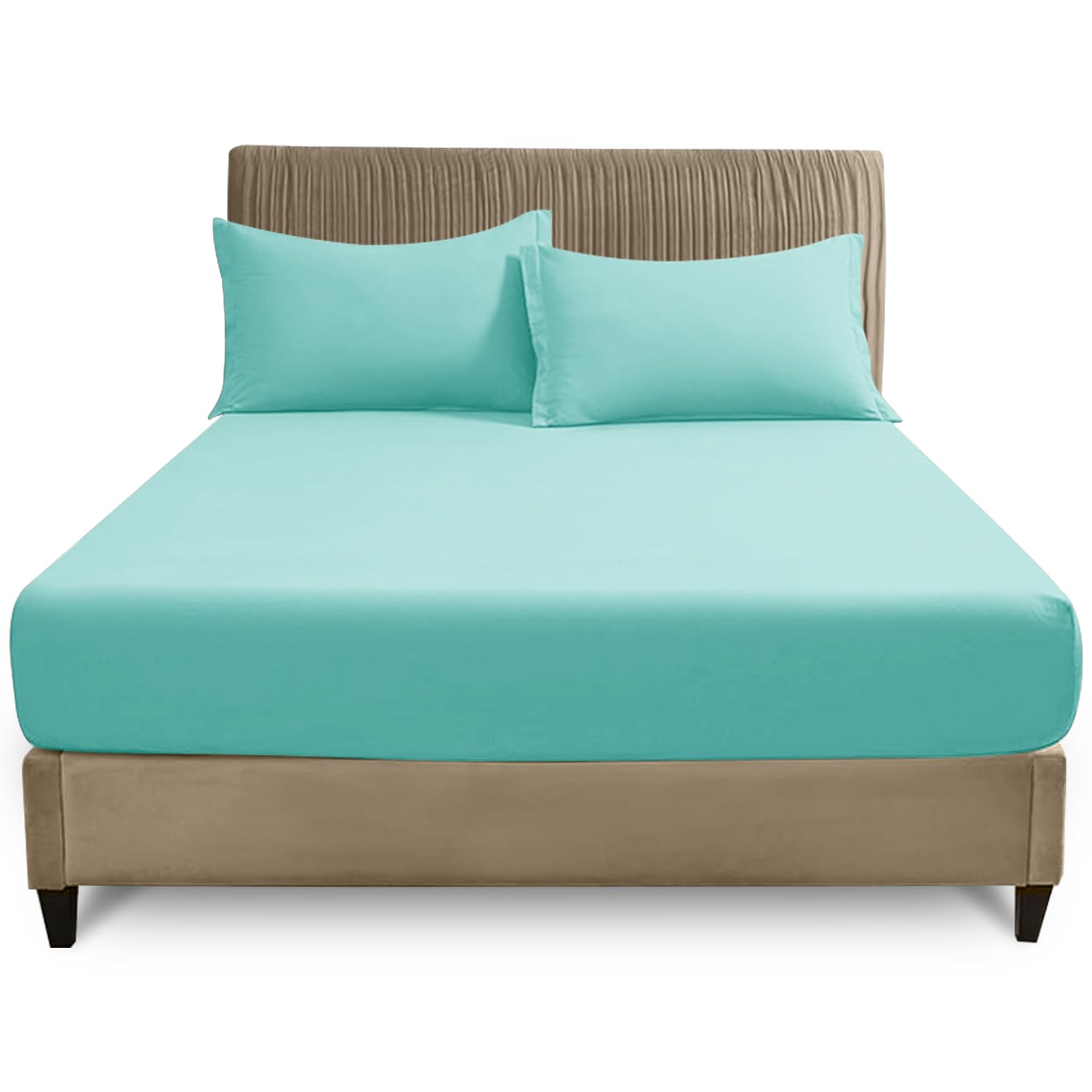 GC GAVENO CAVAILIA 4Ft Fitted Sheets 25 Cm Deep - Easy Care Soft Polycotton Fabric (120x190 cm) - Hypoallergenic & Fade Resistant Fitted Sheet Small Double - Elastic Corner Bottom Sheet, Aqua