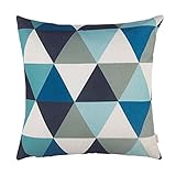 Cotton Linen Fjfz Home Decorative Throw Pillow Case Cushion Cover for Sofa Couch Modern Geometric Art Print, Black Blue Teal White 18