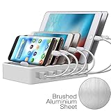 JZBRAIN Charging Station 6-Port USB For Multiple Devices Brushed Aluminum Fast Charger Docking Organizer- iPhone, iPad, Android, Tablets And Other Gadgets(White)