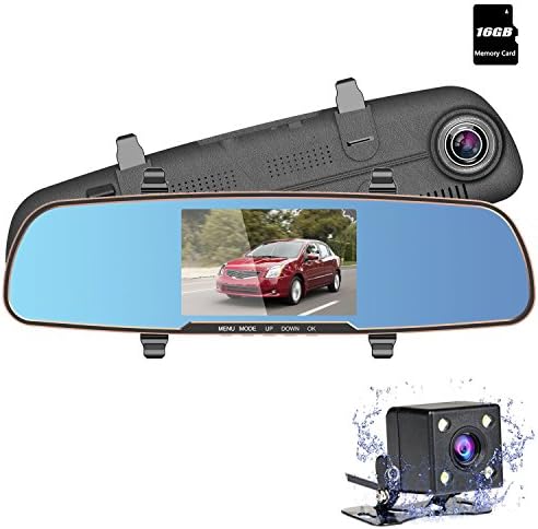 Nesolo FHD 1080P Dash Cam 170° Wide Angle 5" IPS Screen Rearview Mirror Dashboard Camera Car DVR Video Recorder Dual Lens Front+Rear with ADAS,LDWS,Super Night Vision,G-Sensor,16GB SD Card included