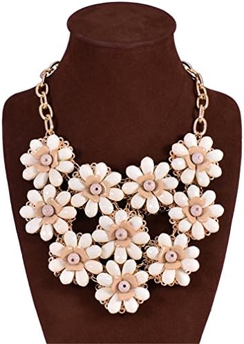 GBLXF Gold Chain Resin Flower Beaded Y Bib Statement Choker Bohemia Necklace (Brown)